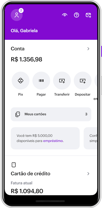 Nubank app opened on a phone screen