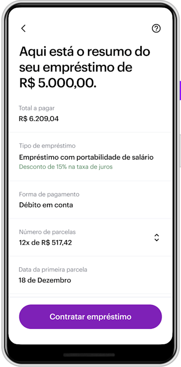aplicativo do Nubank aberto na tela de um celular