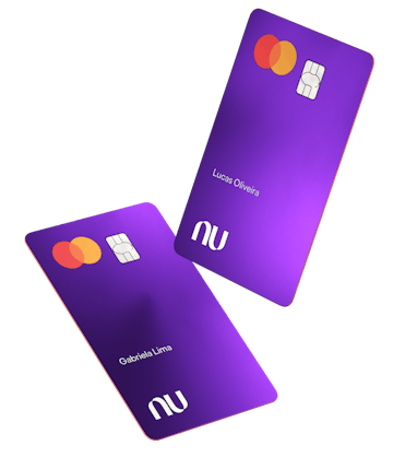 Dois cartões roxinhos do Nubank flutuando