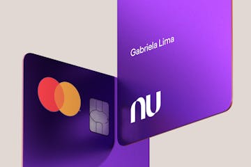 Two purple Nubank cards floating