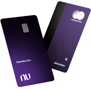 Dois cartões Ultravioleta do Nubank flutuando
