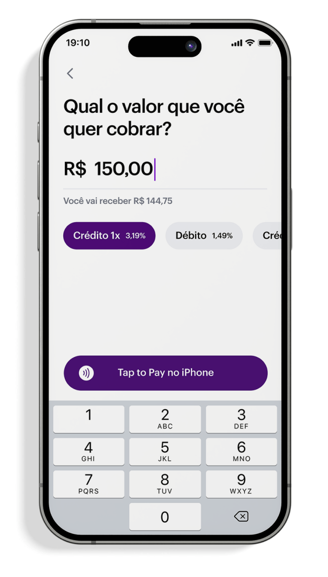 Tela de celular mostrando como cobrar usando o nu tap