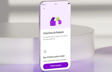 Imagem de um celular com a página do aplicativo onde mostramos as caixinhas do Nubank
